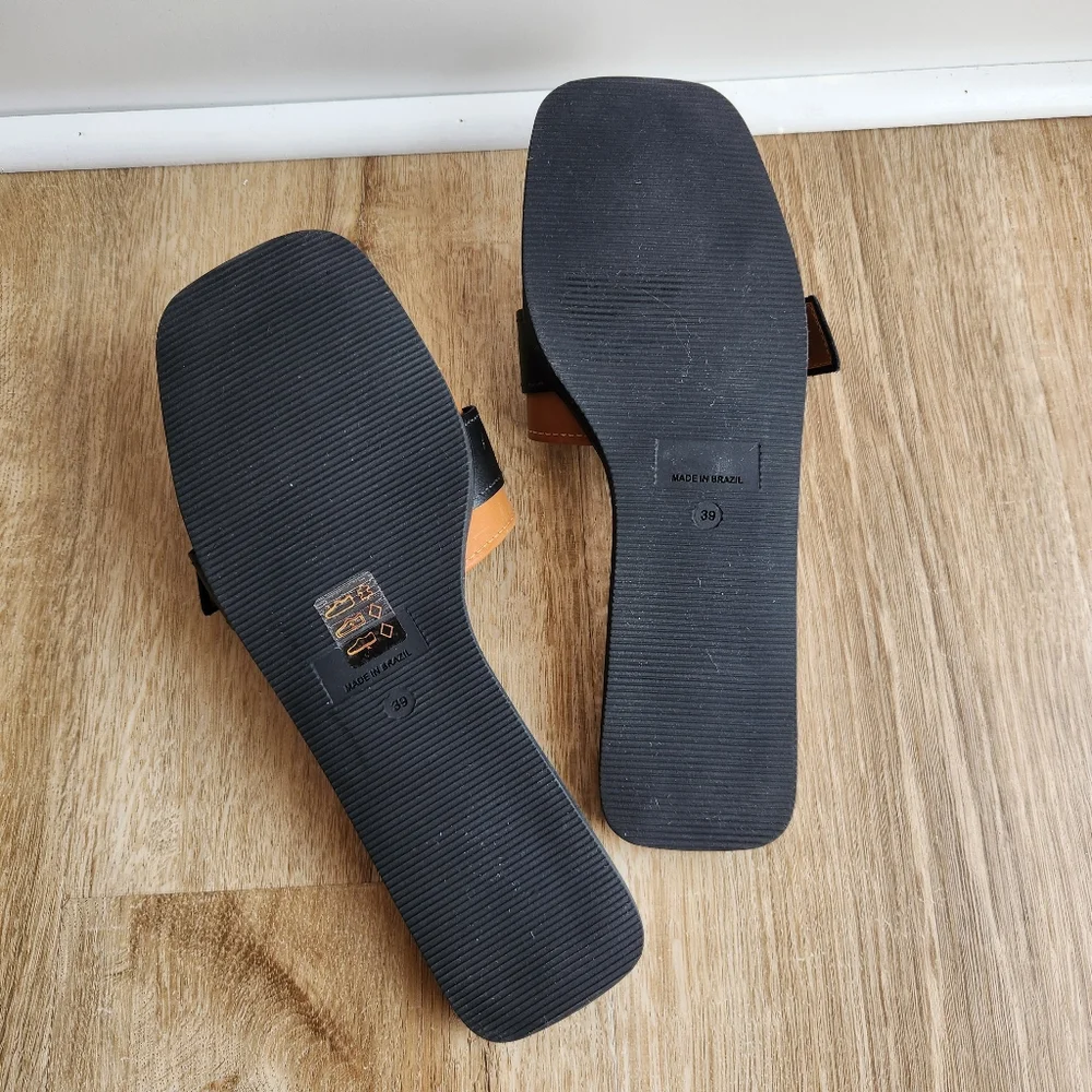 Anthropologie Cedar Brown & Black Buckle Slide Sandals Women's Size 39 - Picture 7 of 7